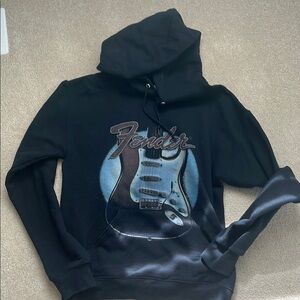 Fender Black Hoodie with Blue Guitar Design